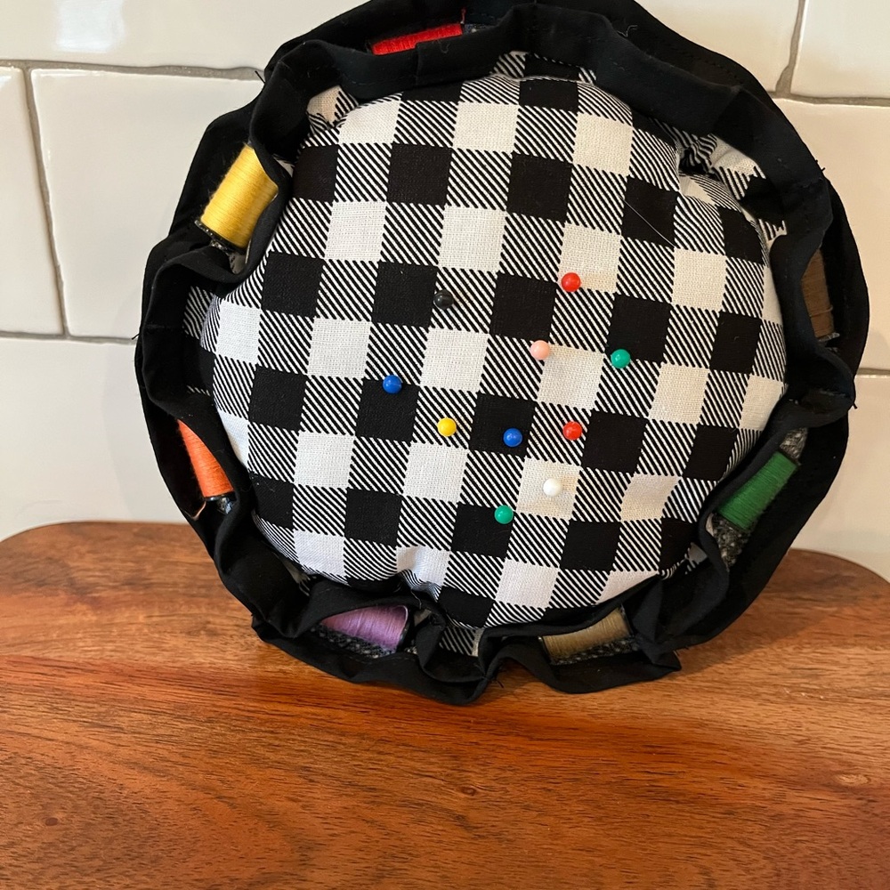 Hand Crafted Black and White Checkered Pin Cushion